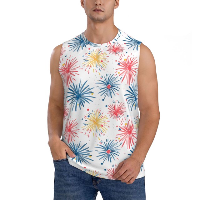 Bingfone Bright Colorful Fireworks Pattern Men's Tank Tops Workout