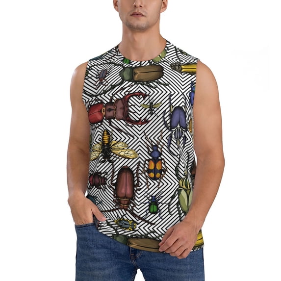 Bingfone Bright Insects Pattern Men's Tank Tops Workout Sleeveless Tee Shirts Running Beach Tanks for Men-Small