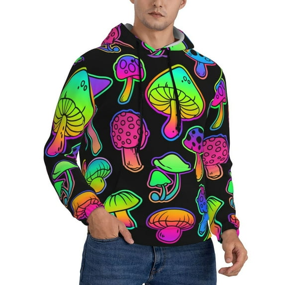 Bingfone Bright Mushrooms Men'S Drawstring Hoodie Long Sleeve Pocket Sweatshirts-Large