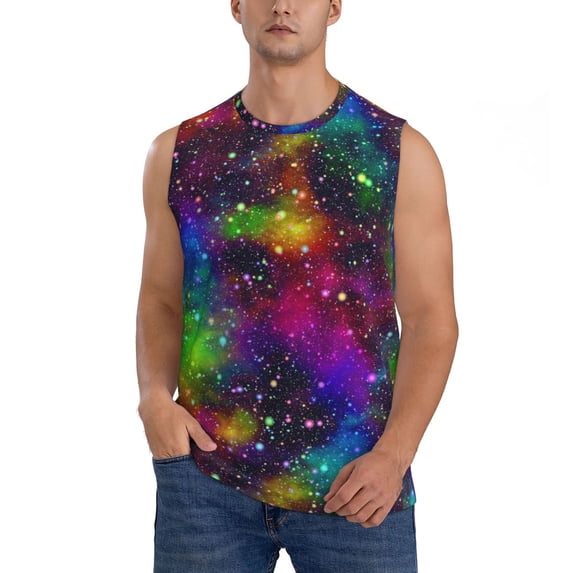 Bingfone Bright Universe Pattern Men's Tank Tops Workout Sleeveless Tee Shirts Running Beach Tanks for Men-Small