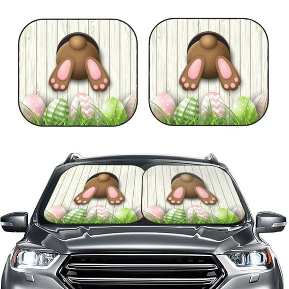 Bingfone Brown Bunny Bottom And Easter Eggs Print 2-Piece Sun Shade Front Windshield - Foldable Car Front Window Sunshades For Most Sedans Suv Truck - Medium