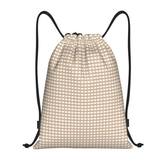Bingfone Brown Gingham Drawstrings Backpacks Bags For Men Women Gym Drawstrings Bag