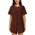 thumbnail image 1 of Bingfone Brown Print Pajamas Sets for Women Soft Short-Sleeved Pjs with Lounge Shorts Two Piece Sleepwear, 1 of 8