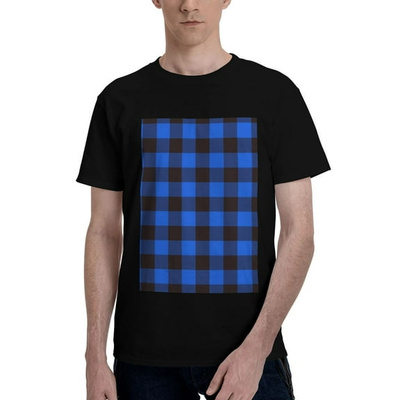 Bingfone Buffalo Plaid Blue Black Men'S Loose Fit Short-Sleeve Pocket T-Shirt