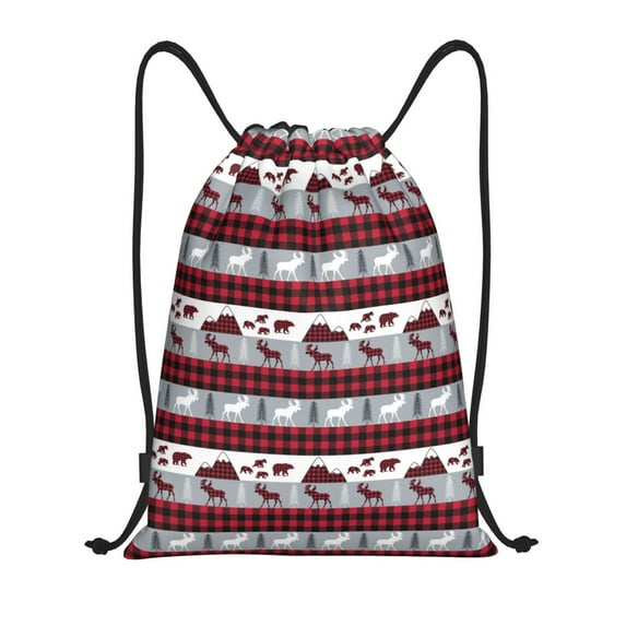 Bingfone Buffalo Plaid Forest Drawstrings Backpacks Bags for Men Women Gym Drawstrings Bag-Small