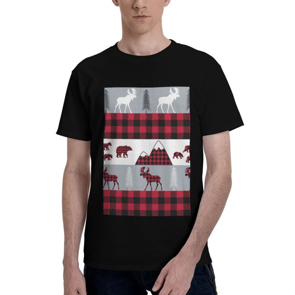 Bingfone Buffalo Plaid Forest Men'S Loose Fit Short-Sleeve Pocket T-Shirt