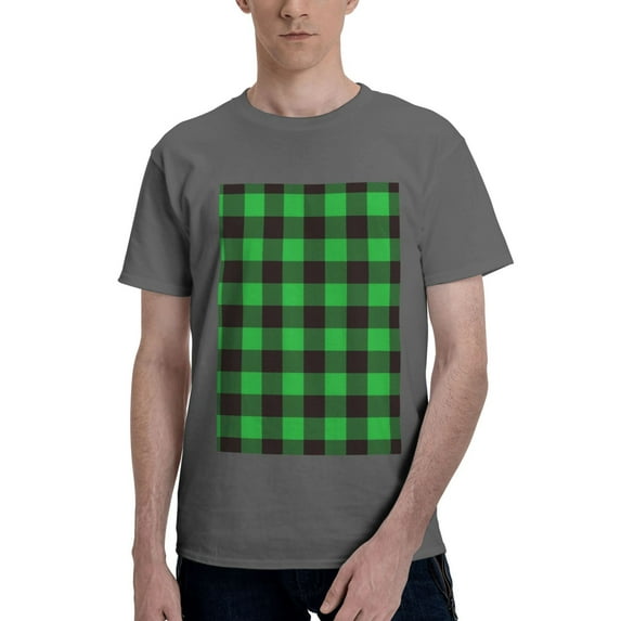 Bingfone Buffalo Plaid Green Black Men'S Loose Fit Short-Sleeve Pocket T-Shirt