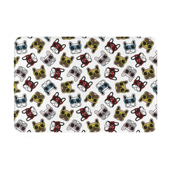Bingfone Bulldog Sunglasses Face Door Mat 16"X24" Front Entrance Non-Slip Low Profile Washable For Entryway
