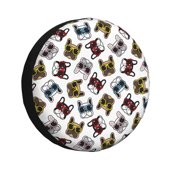Bingfone Bulldog Sunglasses Face Spare Tire Cover Weatherproof Universal Wheel Protectors For Rv Camper Travel Trailer Suv Truck-17 Inch