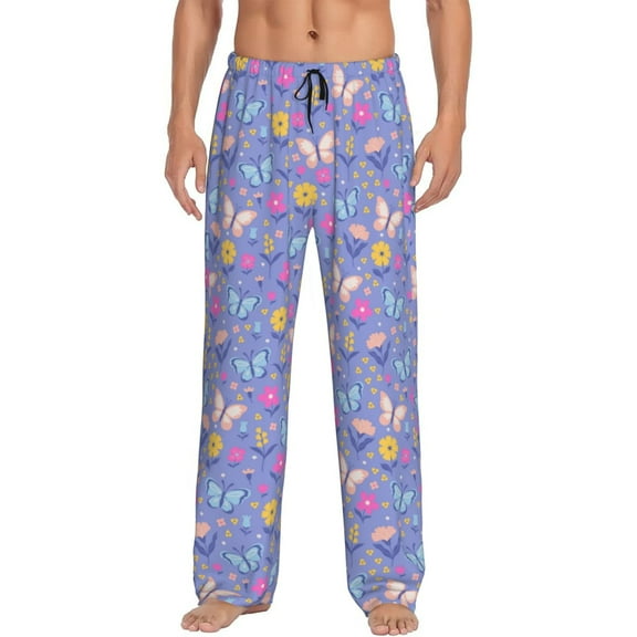 Bingfone Butterflies And Flowers Mens All Over Print Sleep Pajama Pants-Large