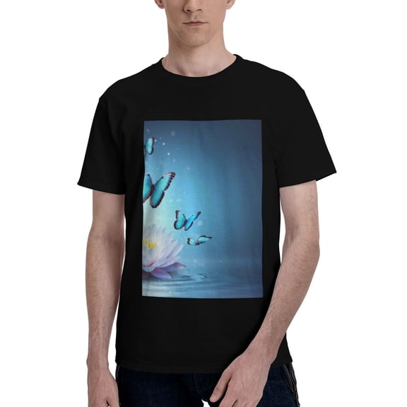 Bingfone Butterflies And Waterlily In Water Men'S Loose Fit Short-Sleeve Pocket T-Shirt