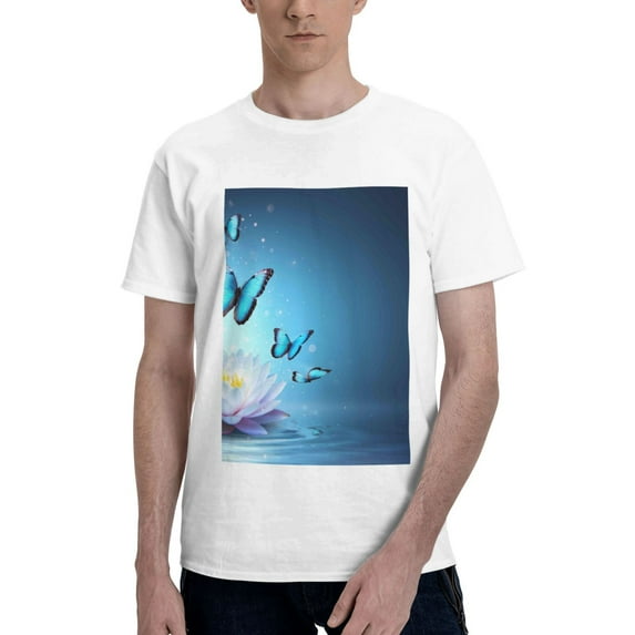 Bingfone Butterflies And Waterlily In Water Men'S Loose Fit Short-Sleeve Pocket T-Shirt