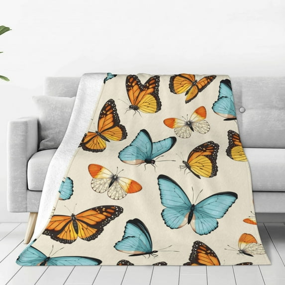 Bingfone Butterflies Print Flannel Fleece Blanket Throw Blanket For Bed,Sofa,Couch,Travel,Camping(60"X50")