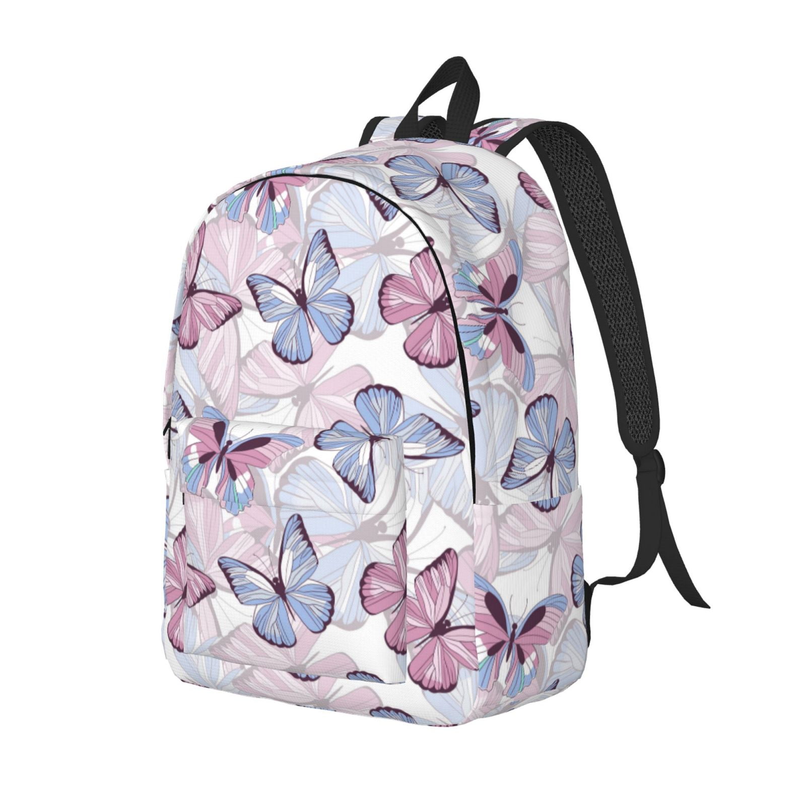 Bingfone Butterflies in Pastel Print Canvas College Laptop Backpack