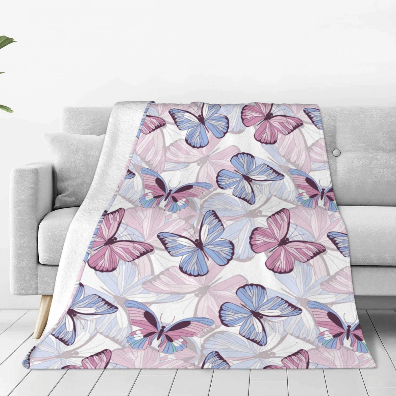 Blue And Pink Butterfly Print Blanket