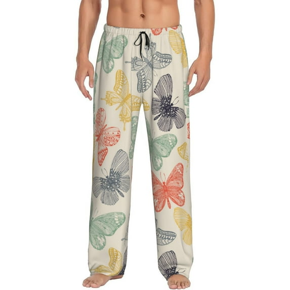 Bingfone Butterfly Mens All Over Print Sleep Pajama Pants-Medium