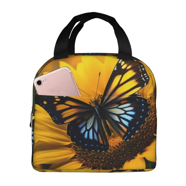 Bingfone Butterfly On Sunflower Print Lunch Bag Insulated Lunch Box