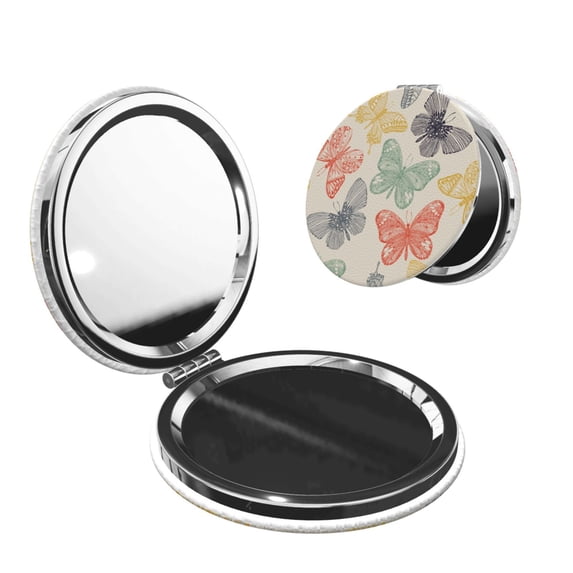 Bingfone Butterfly Print Compact Vanity Makeup Mirror for Men Women Girls for Pocket Purse Wallet Handbag,Portable Small Handheld Beauty Mirror-Round Shape