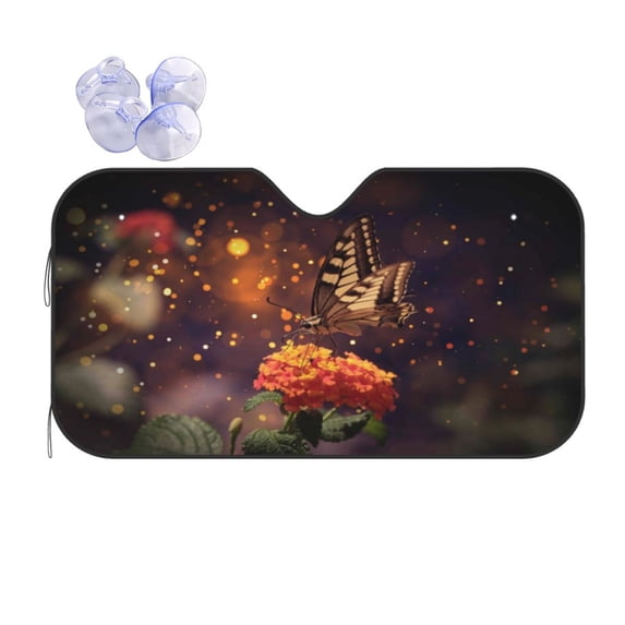 Bingfone Butterfly Sitting On A Flower Car Windshield Sun Shade Protector Keep Your Vehicle Cool Sun Shield Visor Cover Foldable For Car Truck Suv-Small