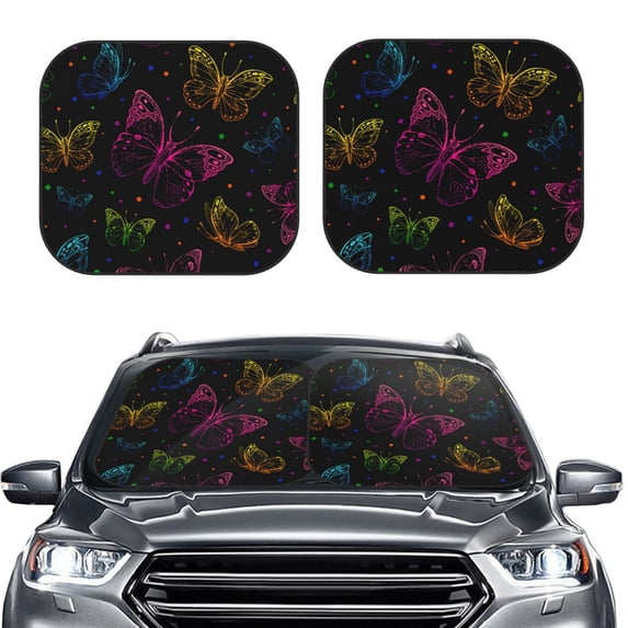 Bingfone Butterfly Windshield Sun Shade 2-Piece Foldable Car Front Window Sunshade For Most Sedans Suv Truck - Auto Sun Blocker Visor Protector Blocks Max Uv Rays - Small