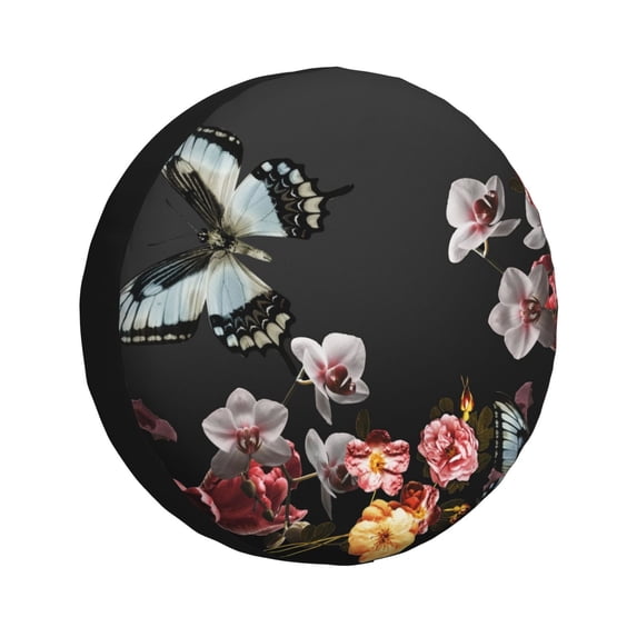 Bingfone Butterfly With Fowers Spare Tire Cover Weatherproof Universal Wheel Protectors For Rv Camper Travel Trailer Suv Truck-14 Inch
