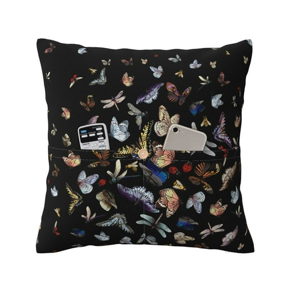 Bingfone Butterfly1 Linen Throw Pillow Covers Cushion Case Pocket Button Vintage Farmhouse Pillowcase For Sofa Couch Bed 18"X18"