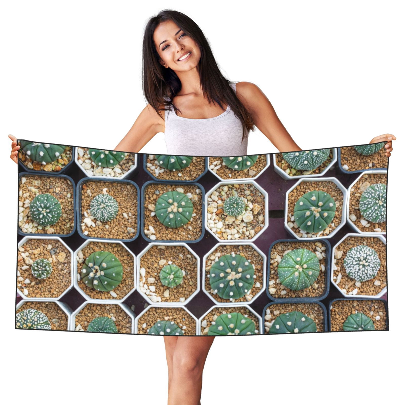 Bingfone Cactus Garden Oversized 27.7x55 Inches Beach Towel, Super ...