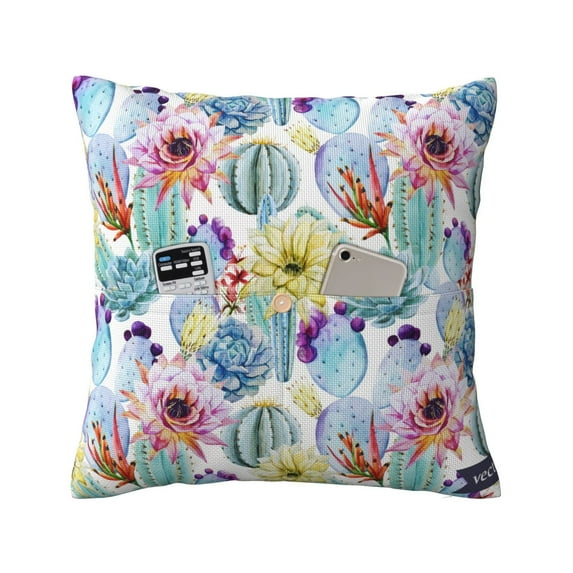 Bingfone Cactus1 Linen Throw Pillow Covers Cushion Case Pocket Button Vintage Farmhouse Pillowcase For Sofa Couch Bed 20"X20"