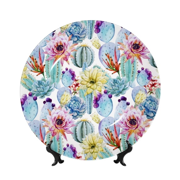 Bingfone Cactus1 Print Bone China Dinner Decorative Plates,Handmade Ceramic Dinner Plate with Stand for Home Club-6in