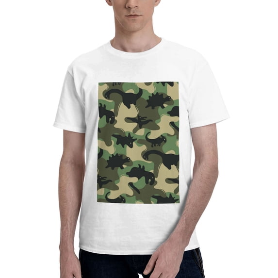 Bingfone Camouflage Dinosaur Men'S Loose Fit Short-Sleeve Pocket T-Shirt