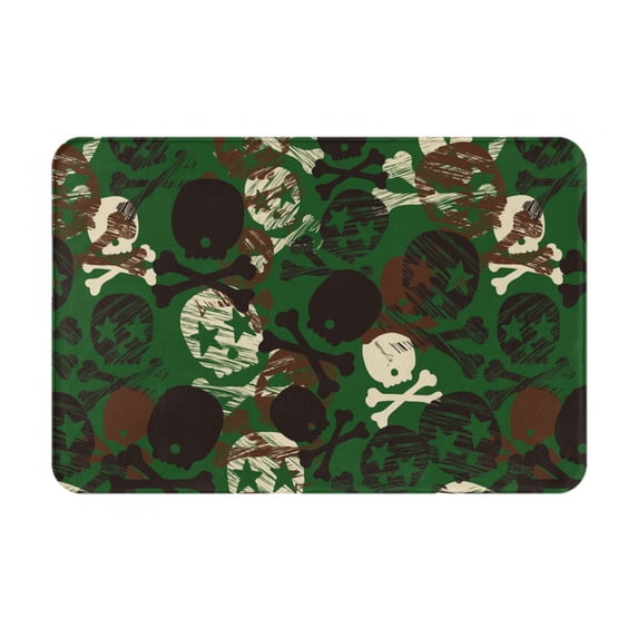 Bingfone Camouflage Skull Door Mat 16"X24" Front Entrance Non-Slip Low Profile Washable For Entryway