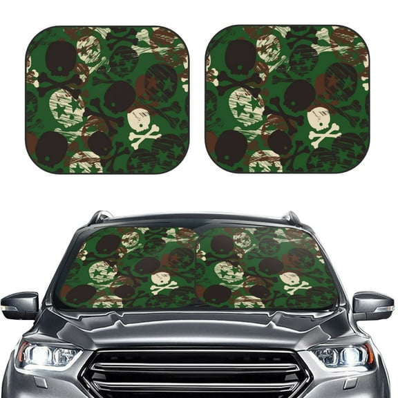 Bingfone Camouflage Skull Windshield Sun Shade 2-Piece Foldable Car Front Window Sunshade for Most Sedans SUV Truck-Small