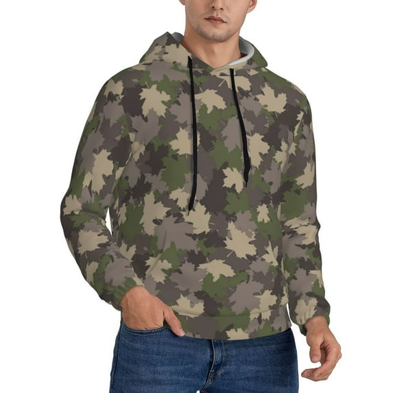 Bingfone Camouflage maple Men's Drawstring Hoodie Long Sleeve Pocket Sweatshirts-Medium