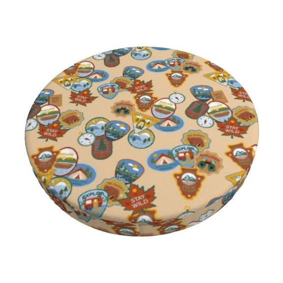 Bingfone Camp Badge Padded Round Bar Stool Cover Cushion with Elastic Fabric Round Chair Seat - Camp Badge