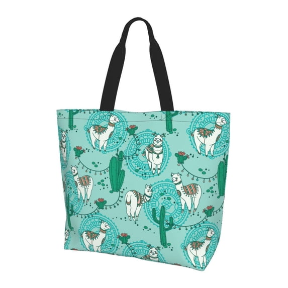 Bingfone Canvas Tote Bag For Women With Inner Pocket Aesthetic Cute Shopping Tote Bags Reusable Grocery Bags-Alapaca In Boho