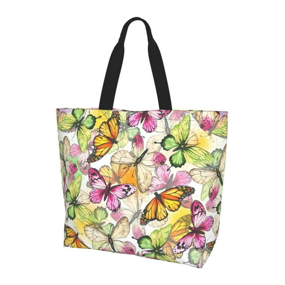 Bingfone Canvas Tote Bag For Women With Inner Pocket Aesthetic Cute Shopping Tote Bags Reusable Grocery Bags-Butterflies2