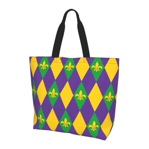 Bingfone Canvas Tote Bag For Women With Inner Pocket Aesthetic Cute Shopping Tote Bags Reusable Grocery Bags-Mardi Gras