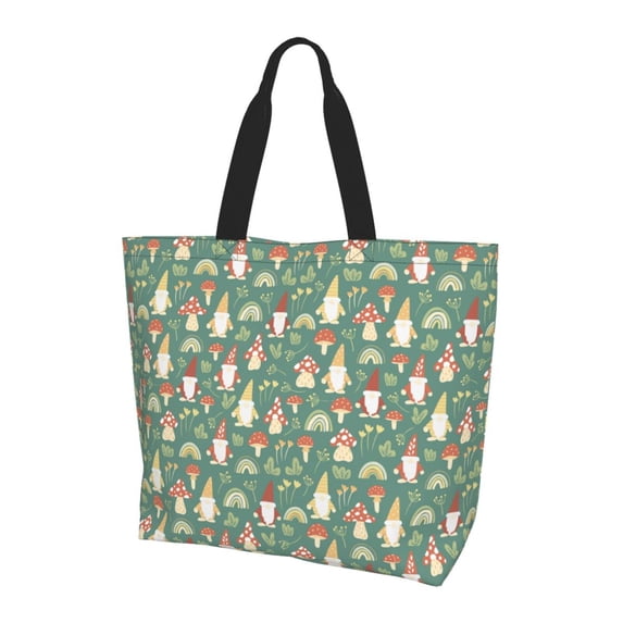 Bingfone Canvas Tote Bag For Women With Inner Pocket Aesthetic Cute Shopping Tote Bags Reusable Grocery Bags-Mushrooms Gnome