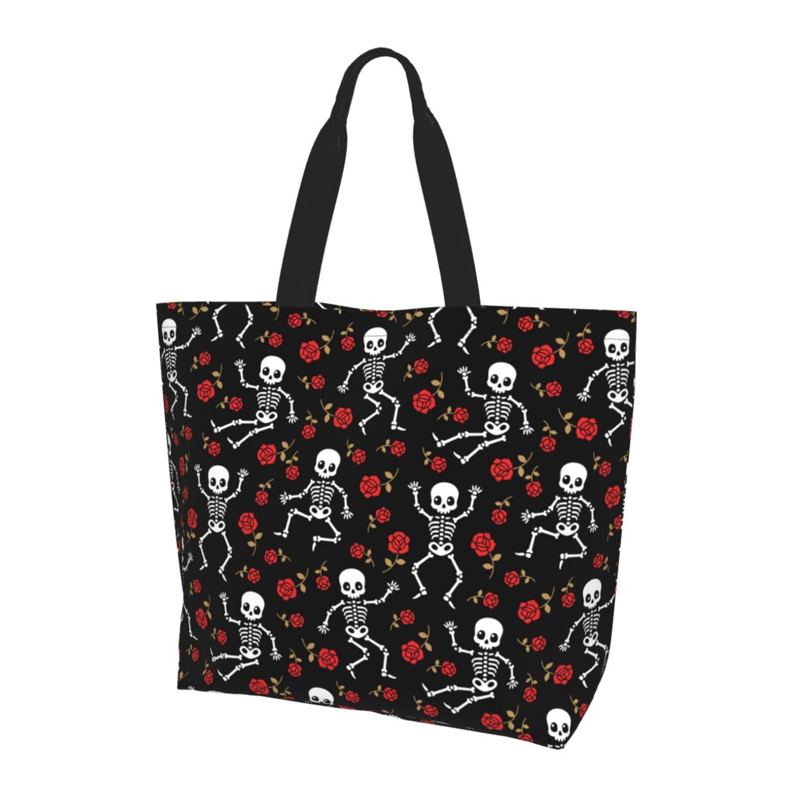 Whaline Halloween Canvas Tote Bag - Spooky Skeleton Hand & Spider Web Design, Reusable Shopping Bag