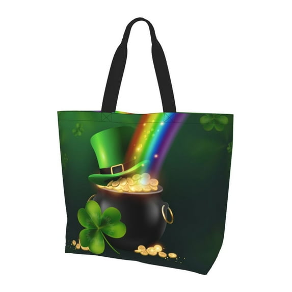 Bingfone Canvas Tote Bag For Women With Inner Pocket Aesthetic Cute Shopping Tote Bags Reusable Grocery Bags-St. Patrick'S Day4