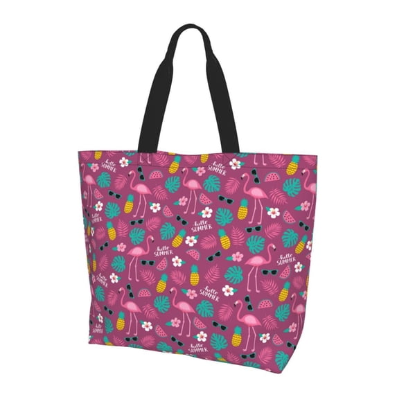 Bingfone Canvas Tote Bag For Women With Inner Pocket Aesthetic Cute Shopping Tote Bags Reusable Grocery Bags-Summer Flamingo