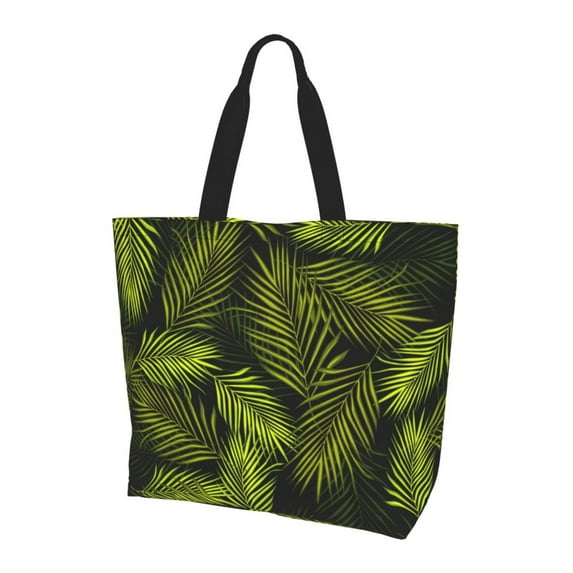 Bingfone Canvas Tote Bag For Women With Inner Pocket Aesthetic Cute Shopping Tote Bags Reusable Grocery Bags-Tropical Palm Leaves Fern Leaf