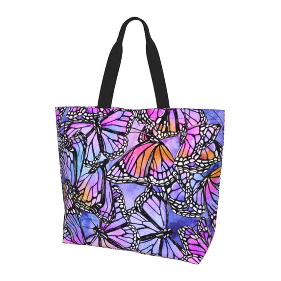 Bingfone Canvas Tote Bag For Women With Inner Pocket Aesthetic Cute Shopping Tote Bags Reusable Grocery Bags-Watercolor Butterflies