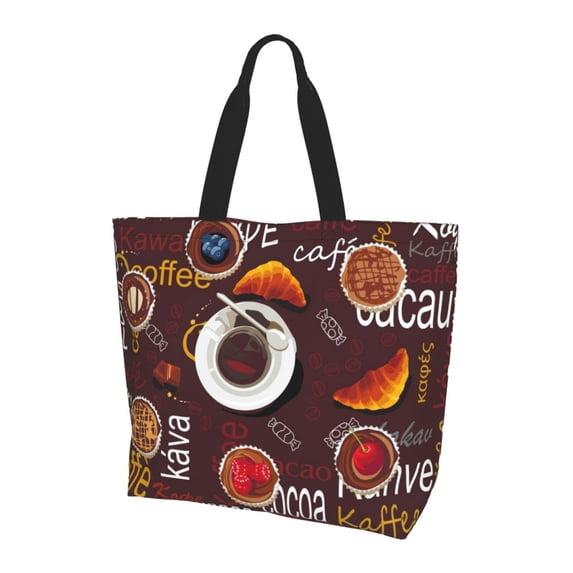 Bingfone Canvas Tote Bag for Women with Inner Pocket Aesthetic Cute Shopping Tote Bags Reusable Grocery Bags-A Cup Of Black Coffee On A Saucer