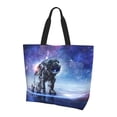 thumbnail image 1 of Bingfone Canvas Tote Bag for Women with Inner Pocket Aesthetic Cute Shopping Tote Bags Reusable Grocery Bags-Astronauts Start Running, 1 of 9