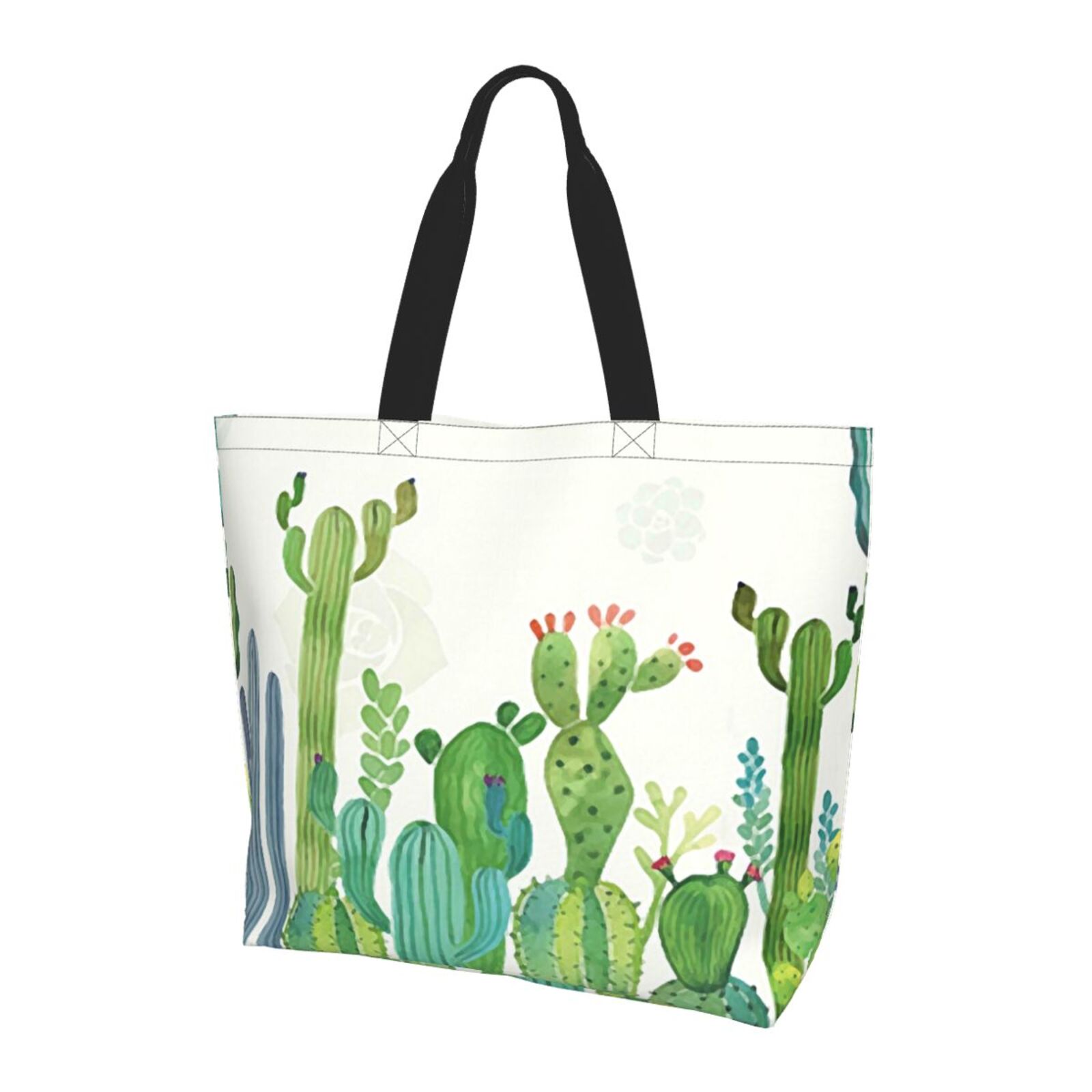 GXVUIS Cactus Flower Canvas Tote Bag For Women - Large Reusable Grocery Shoulder Bag, Aesthetic Succulent Gift - View #4