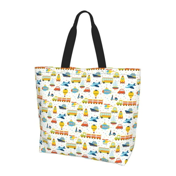 Bingfone Canvas Tote Bag for Women with Inner Pocket Aesthetic Cute Shopping Tote Bags Reusable Grocery Bags- Cartoon Transport