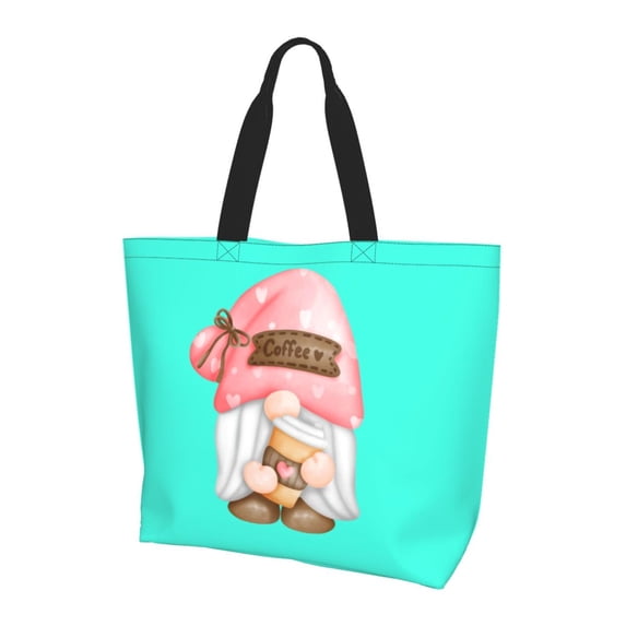 Bingfone Canvas Tote Bag for Women with Inner Pocket Aesthetic Cute Shopping Tote Bags Reusable Grocery Bags-Coffee Gnome (1)