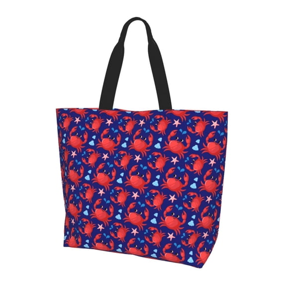 Bingfone Canvas Tote Bag for Women with Inner Pocket Aesthetic Cute Shopping Tote Bags Reusable Grocery Bags- Cute Crabs