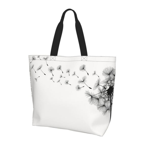 Bingfone Canvas Tote Bag for Women with Inner Pocket Aesthetic Cute Shopping Tote Bags Reusable Grocery Bags- Dandelion Blowing In The Wind